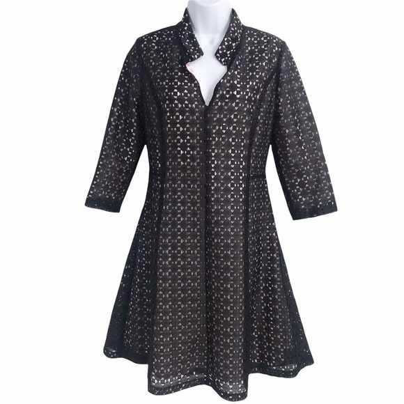 NEW MAX & MOI WOMEN'S SIZE 38 BLACK 3/4 SLEEVE COCTAIL DRESS - Picture 2 of 11
